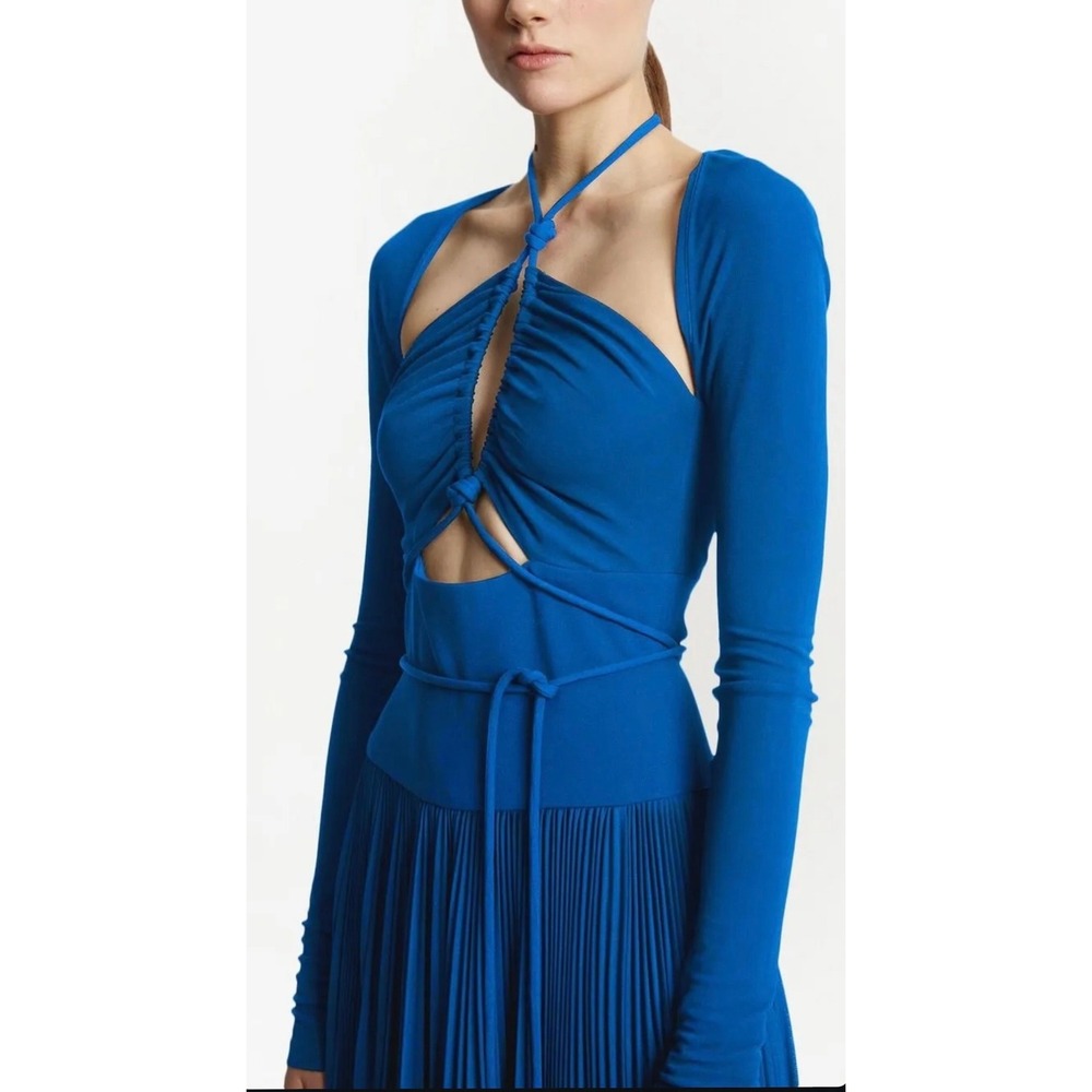Proenza Schouler Cobalt Blue Lace-Up Cutout Pleated Maxi Dress Size 4